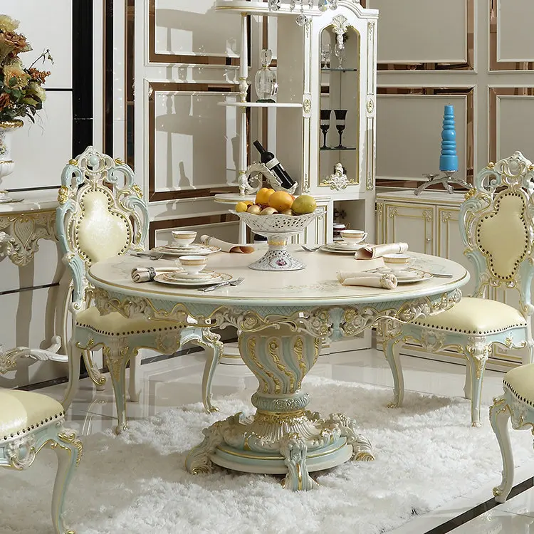 

Индивидуальный Европейский роскошный стол и стул из золотой фольги для французского двора, Высококачественная круглая мебель для стола из золотой фольги