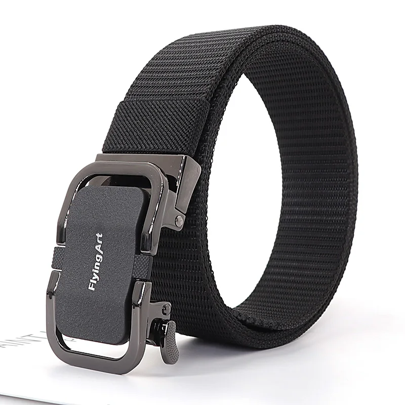 Tactical Men's Automatic buckle Nylon thick canvas Belt youth Korean casual Toothless Quick Release Jeans automatic Buckle Belt