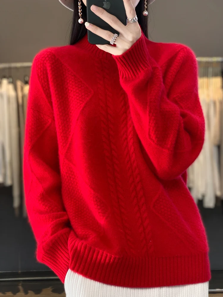 Новый плотный свитер для женщин свободный и универсальный полувысокий воротник