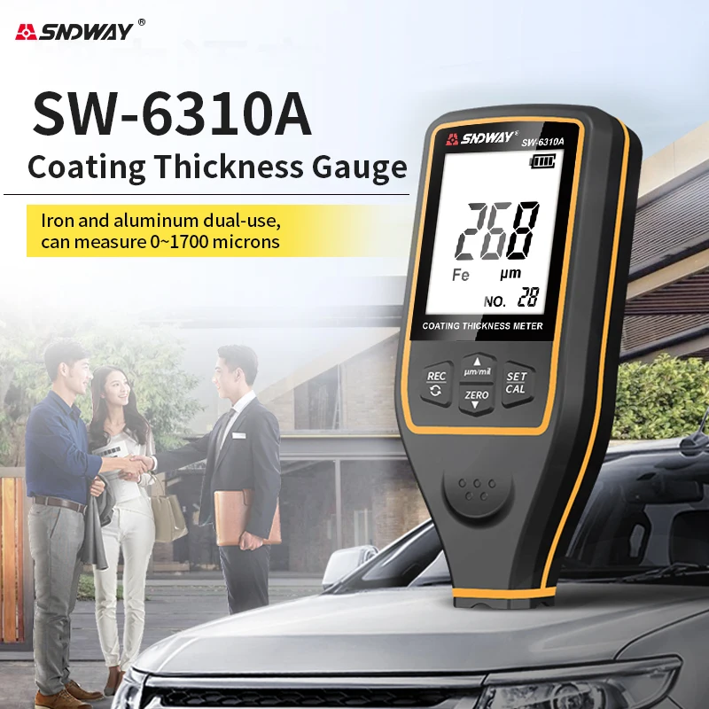 Фото Измеритель толщины покрытия SNDWAY SW-6310A 0-1700 мкм, автоматический двухрежимный (Fe/NFe), с 2-дюймовым экраном, 30 мест для хранения данных, тестер для автомобильной краски и пленок №2