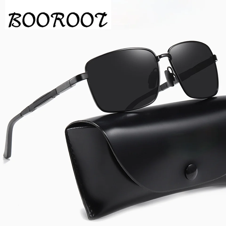 

BOOROOT Retro Men Polarized Sunglasses UV400 Protection Driving Sun Glasses Metal Frame Square Travel Sunglasses