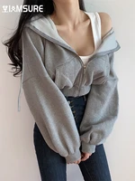 iamsure short hoodies women solid sweatshirt tracksuit long sleeve female crop top 2020 fashion korean clothing harajuku