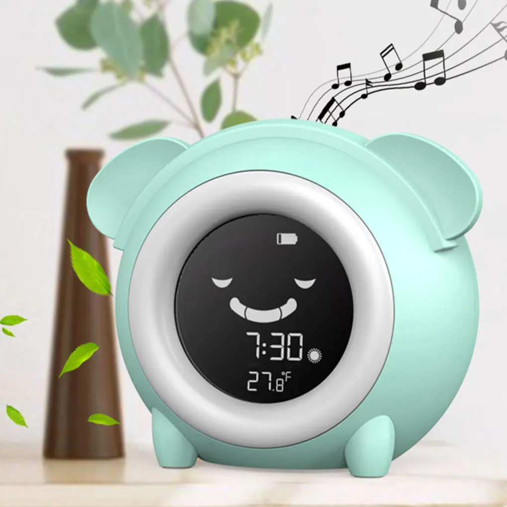 

Alarm Clock Snooze Wake Up Cartoon Digital Thermometer with Night Light 12H 24H Battery Operated Button Control