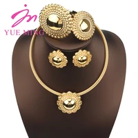 gold plated dubai jewelry sets for women trend round earrings pendant necklace bridal women jewelry sets for party weddings