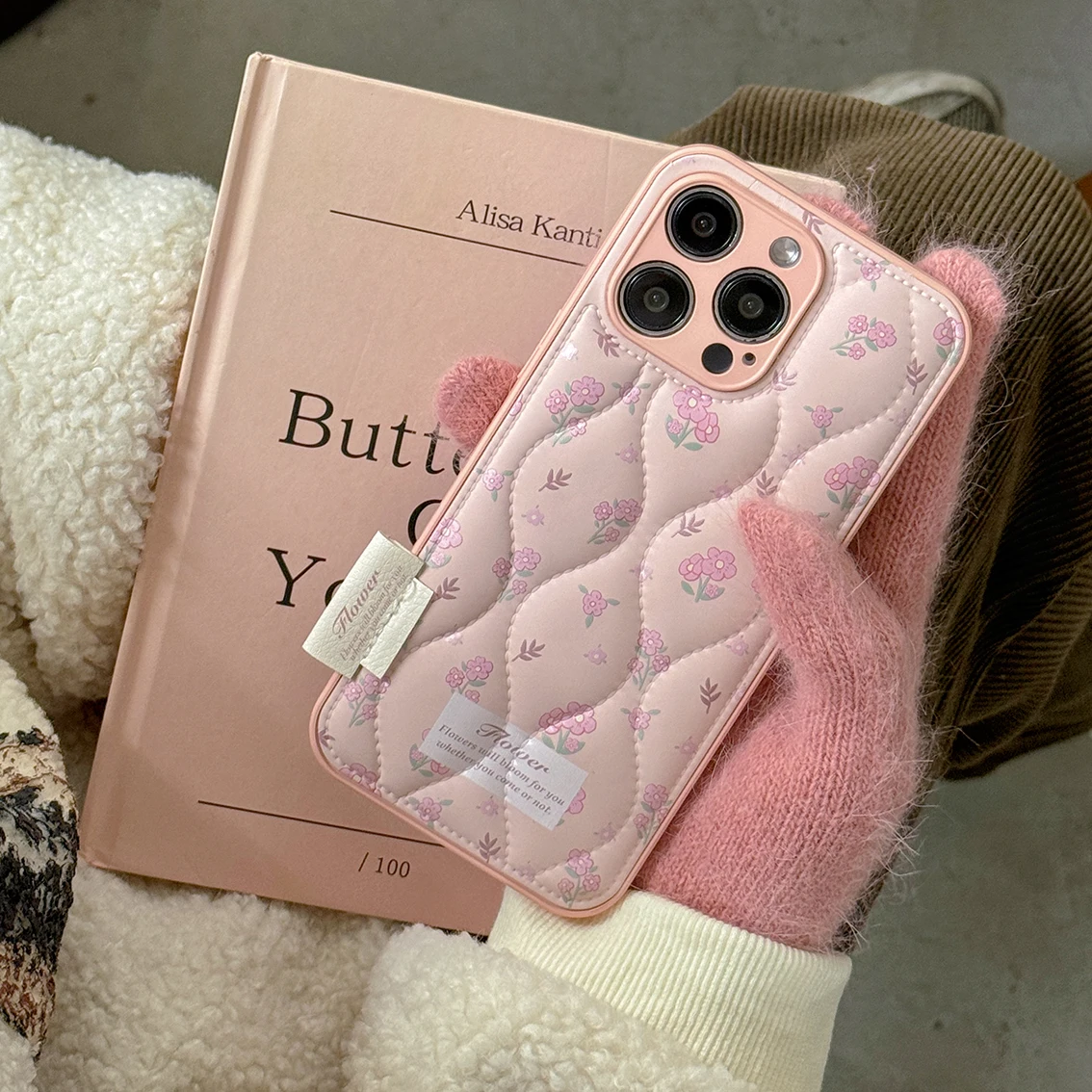 Пуховик Wave Point с розовым цветком мягкий противоударный чехол для телефона IPhone 13 14