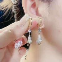 2022 new temperament geometry full diamond crystal tassel advanced sense explosion show face thin earrings earring buckle female