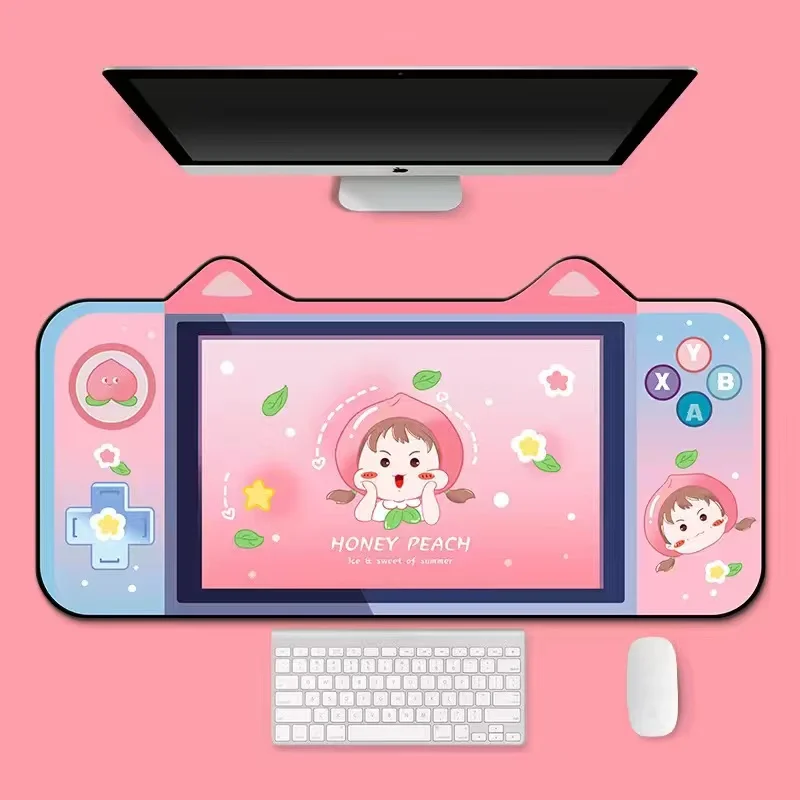 

Cute Cat Ear Big Mouse Pad Computer Keyboard Mouse Mat Large Gamer mousepad Pink Girl Cartoon Kawaii Gaming Accessories