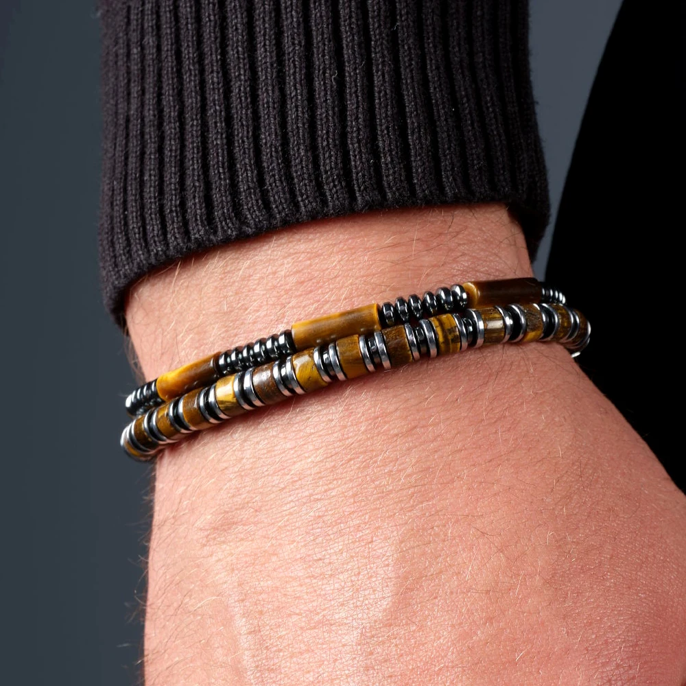 2 шт. мужской железный браслет с тигровым глазом