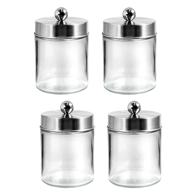 

4 Pack Apothecary Jar Canisters Bathroom Vanity Organizer -Holder Storage Organizer Set Countertop Canister