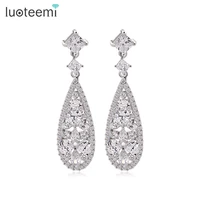 luoteemi trendy romantic long pendant earrings for women heart clear cubic zirconia luxury wedding bridal dangle drop earring