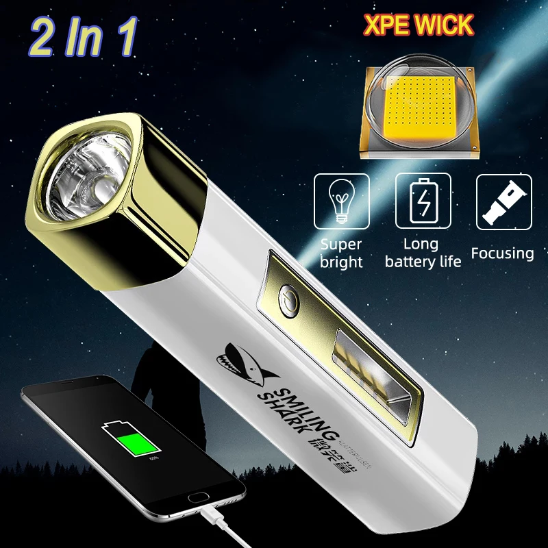 

2 In 1 Mini Outdoor Super Bright Flashlight Multifunctional Portable USB Rechargeable Searchlight Waterproof Camping Hiking