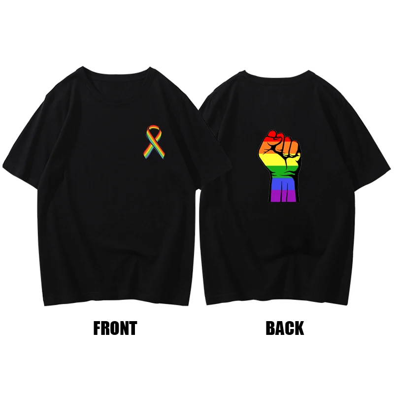 

LGBT Theme Cotton T-shirt Rainbow Color Style Double-sided Printing Tee Summer Creative Tees T-shirts for Women Tshirt Humor