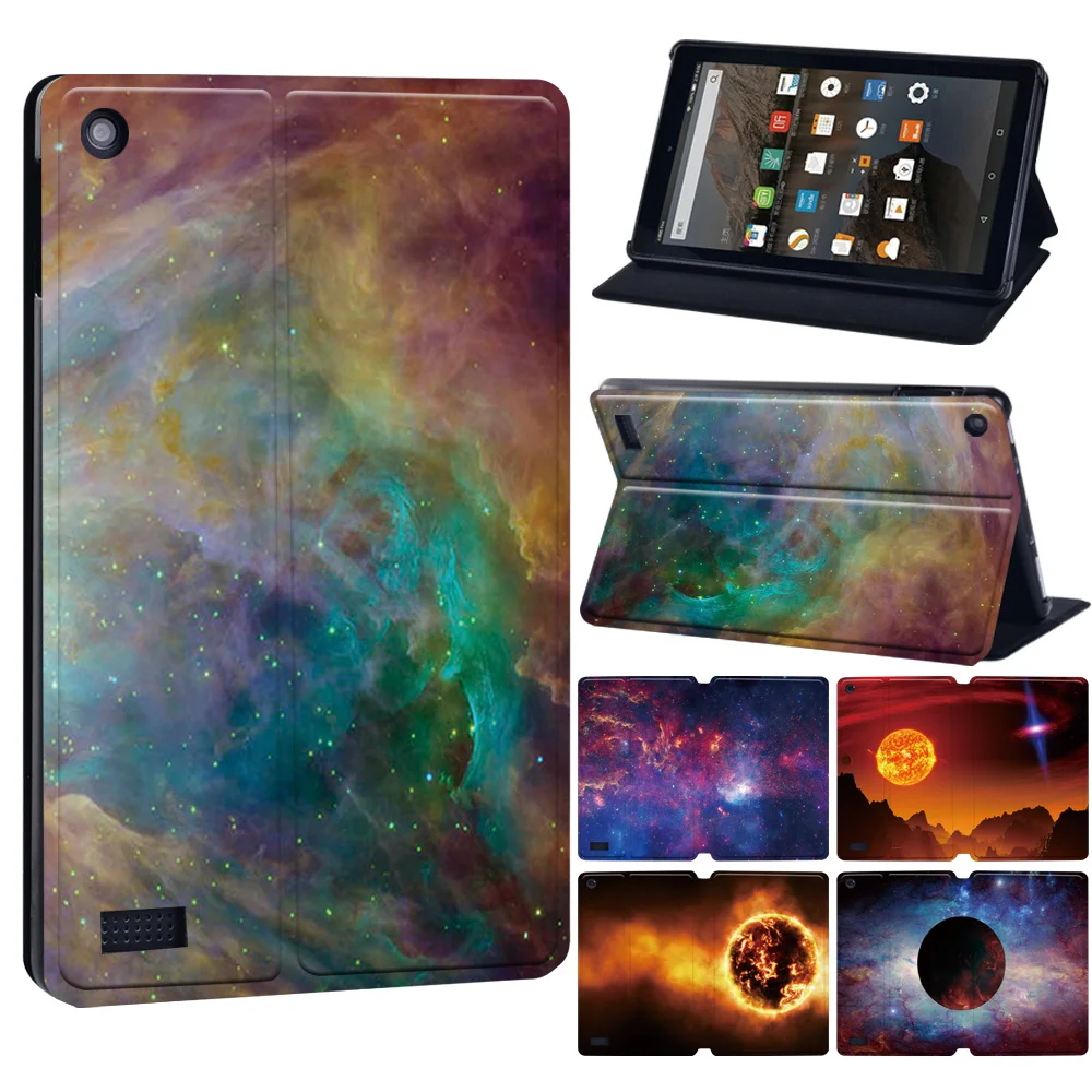 

Case For Fire 7/HD 8/8 Plus 10th Gen 2020/ HD 10/10 Plus 11th Gen 2021 Printed Space PU Leather Tablet Shell Folio Stand cover