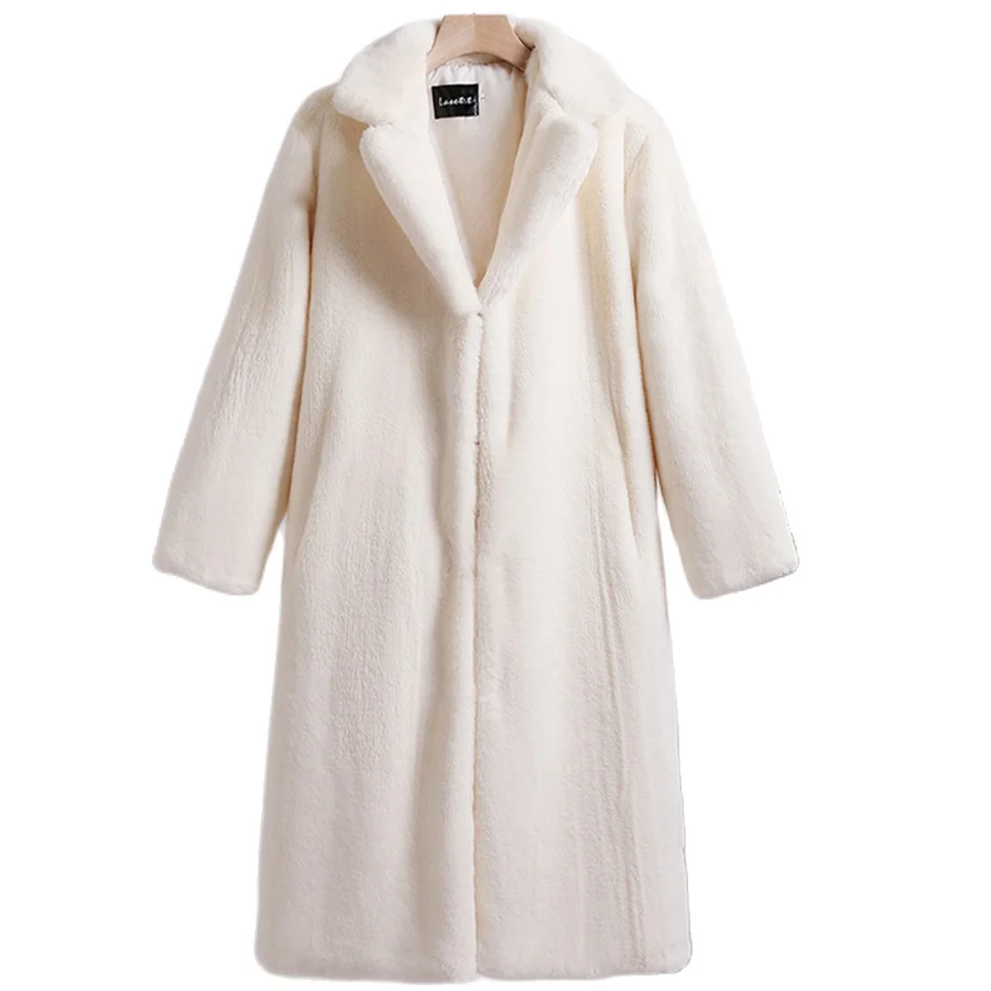 Oversized 5XL Winter Imitation Mink Faux Fur Long Coat Women Warm Thick Overcoat Basic Solid Outwear Soft Cotton Padd Jackets