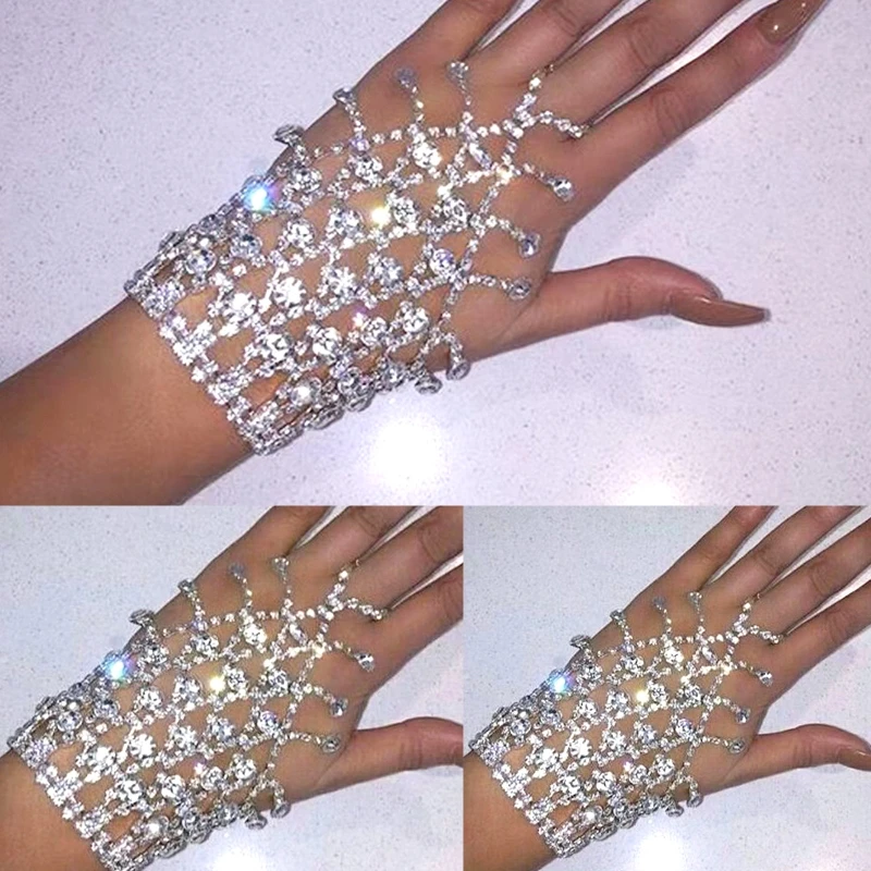 652F Fashion Tassel Rhinestone Hand Bracelets for Women Bohemian Crystal Finger Ring Bangle Charm Jewelry - AliExpress