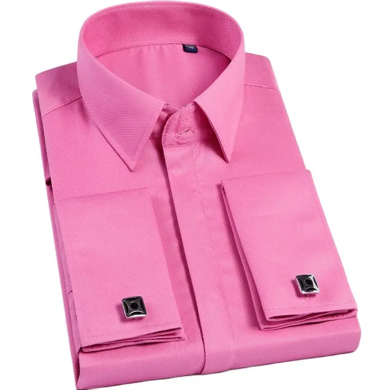 

Quality Pink Men French Cufflink Shirt Men's Long Sleeve Casual Male Brand s Slim Fit Cuff festival hombre steampunk