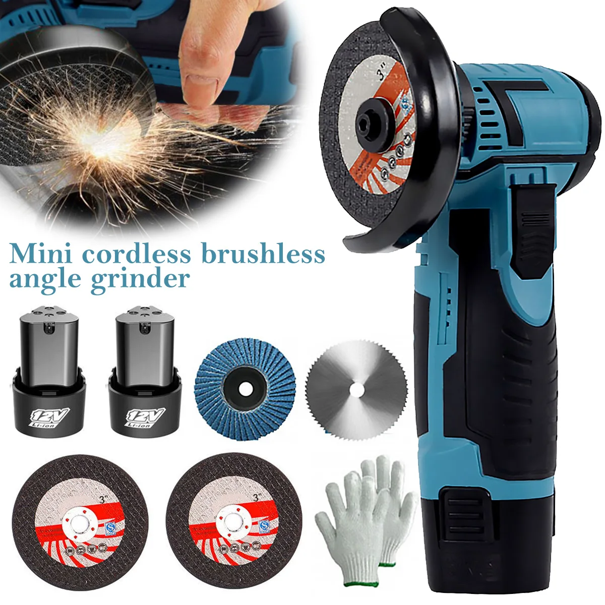 

12V Mini Brushless Angle Grinder with Rechargeable Battery Grinder Cutter for Cutting Polishing Ceramic Tile Wood Stone Steel