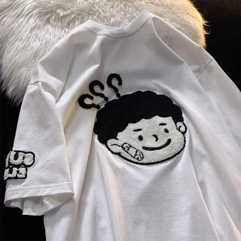 

Американский ретро-топ оверсайз с коротким рукавом для мужчин и женщин, Свободный Топ в Корейском стиле с рукавом до локтя для колледжа, в стиле Instagram, на лето