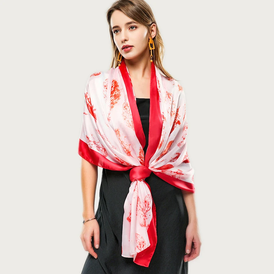 

Leaves Fresh Design Silk Scarf Large Soft Print Foulard Elegant Stylish Hijab Shawl [5004]