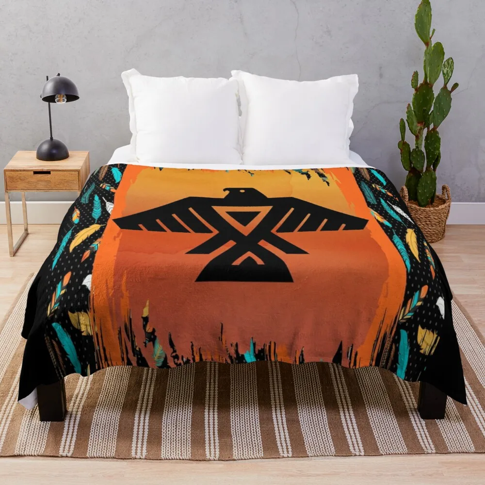 

Eagle-Native American With Tribal Pattern Border Throw Blanket Cute Blanket Plaid Thin Blankets Decorative Blanket