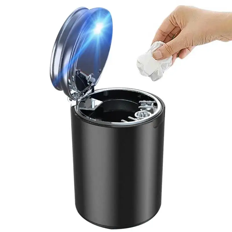 

Car Ashtray Mini Auto Ash Tray With Lid Portable Smoking Ash Container With LED Light Windproof For Outdoor Travel Home Use