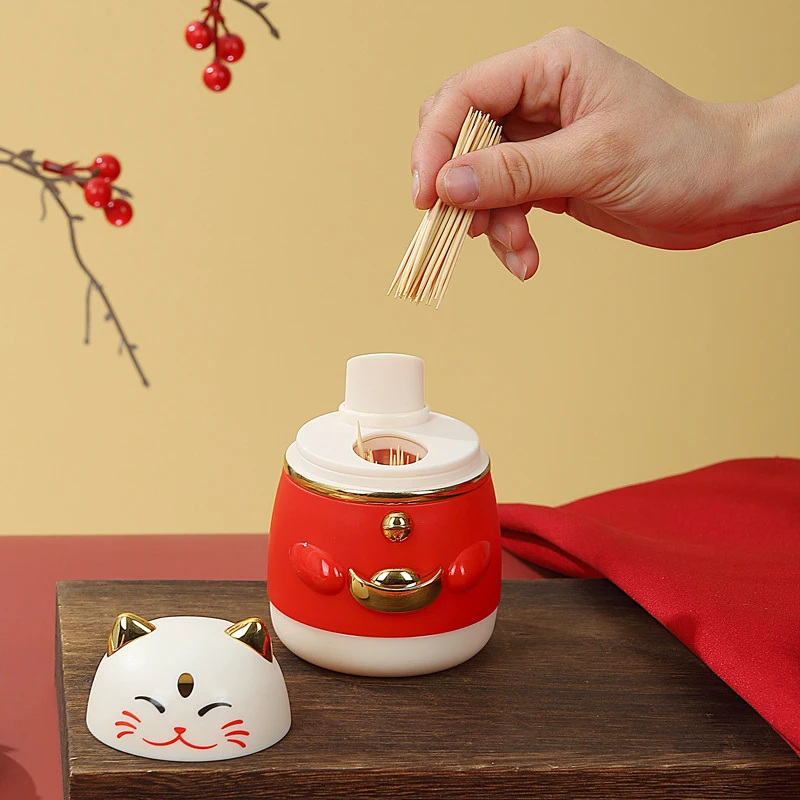 Lucky Cat Автоматический Выдвижной Держатель Для Зубочисток Креативный Дом Гостиная