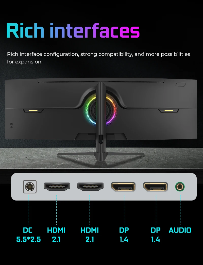 Изогнутый 49-дюймовый игровой монитор 5K 32:9 Ultrawide 240 Гц HDR400 для настольных ПК с интерфейсом DP и функцией разделения экрана (art.: 3920db90f8968) - 3920db90f8968