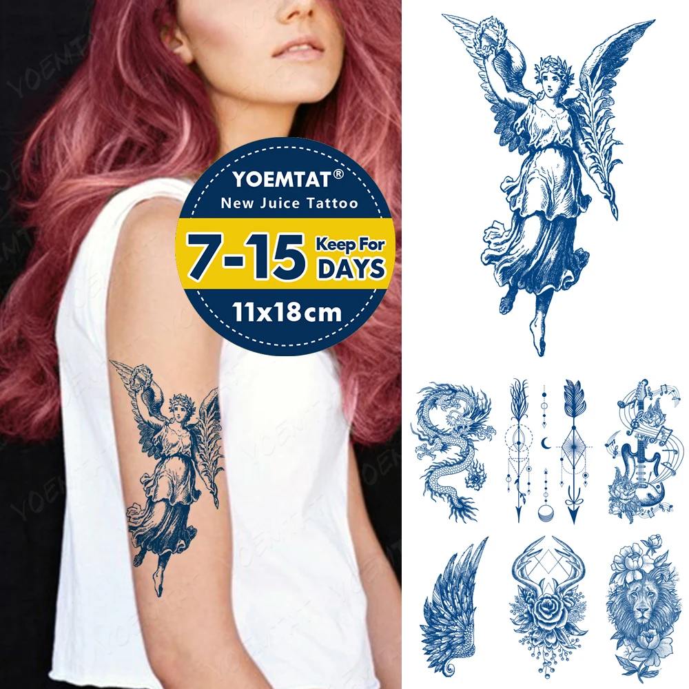 

Semi-Permanent Waterproof Temporary Tattoo Stickers Angel Dragon Genipin Herbal Juice Lasting Ink Wings Guitar Fake Arm Tatoo