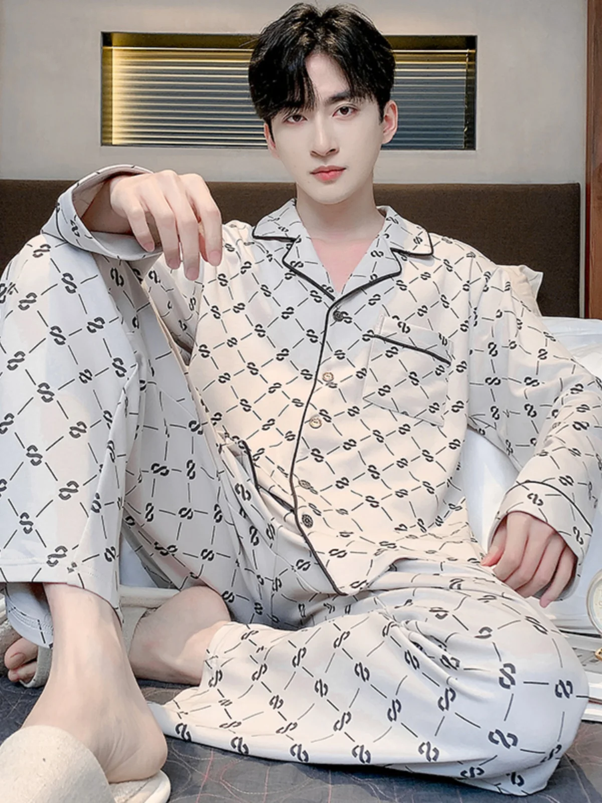 Yueggplant Хлопковая пижама Мужской весенне-осенний кардиган с длинными рукавами из