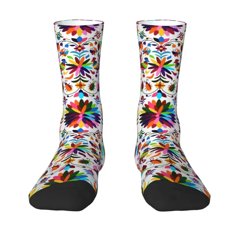 

Mexican Otomi Birds Floral Embroidery Dress Socks Men Women Warm Fashion Novelty Folk Flowers Art Crew Socks