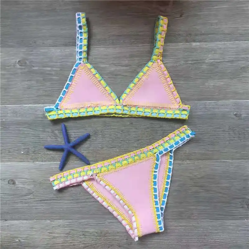 

2022 Crochet Swimwear for Female Knitted Swimsuits Neoprene Bikini Beachwear Boho Style Swimsuit Two Pieces Bathng Manual Suits