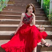 n girls evening party long dress womens new summer vintage spaghetti strap dresses red holiday fashion beautiful sundress lady