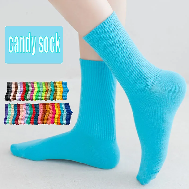 Women's Socks Four Seasons Fashion Cute Candy Sock 40+ Colors Stretch Soft Fit Basic Daily Sox Breathable Comfortable Sokken