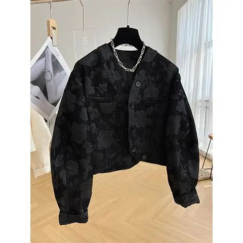 

Женский кардиган с длинным рукавом, повседневный тонкий короткий кардиган с V-образным вырезом и принтом, весна-осень 2023