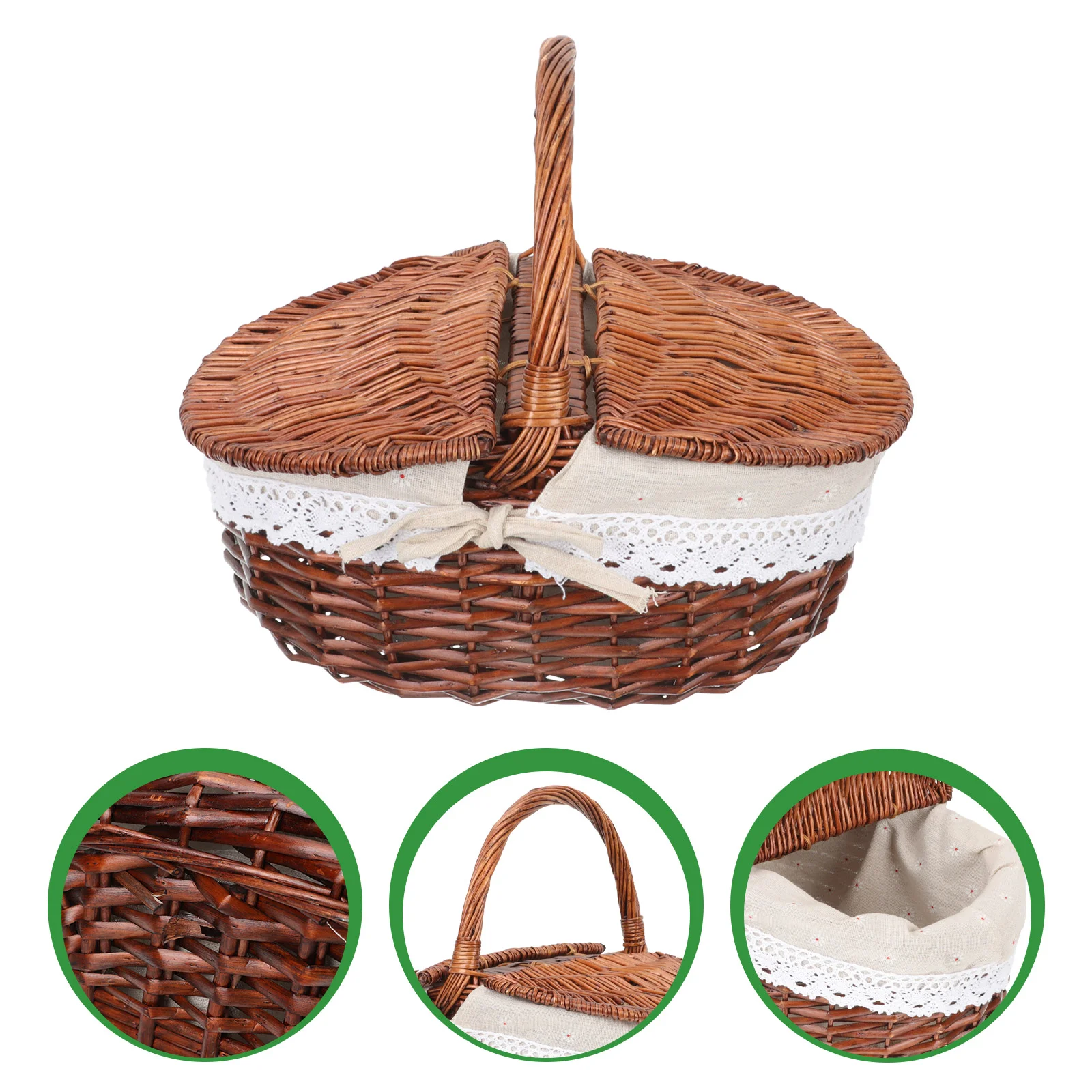 

Basket Storage Picnic Baskets Fruit Wicker Camping Portable Wear Resistantflower Organizer Nesting Woven Handheld Handle Weaving