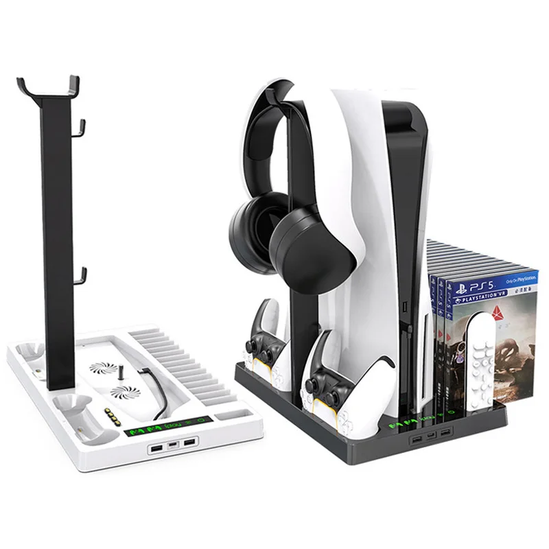

Универсальная Многофункциональная охлаждающая подставка PS5 с держателем для хранения дисков, двойное сиденье, USB-зарядка, держатель для хра...