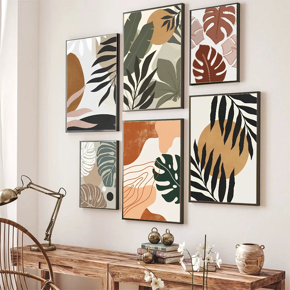 

Palm Tree Leaves Poster Self-adhesive Art Poster Retro Kraft Paper Sticker DIY Room Bar Cafe Vintage Decorative Painting