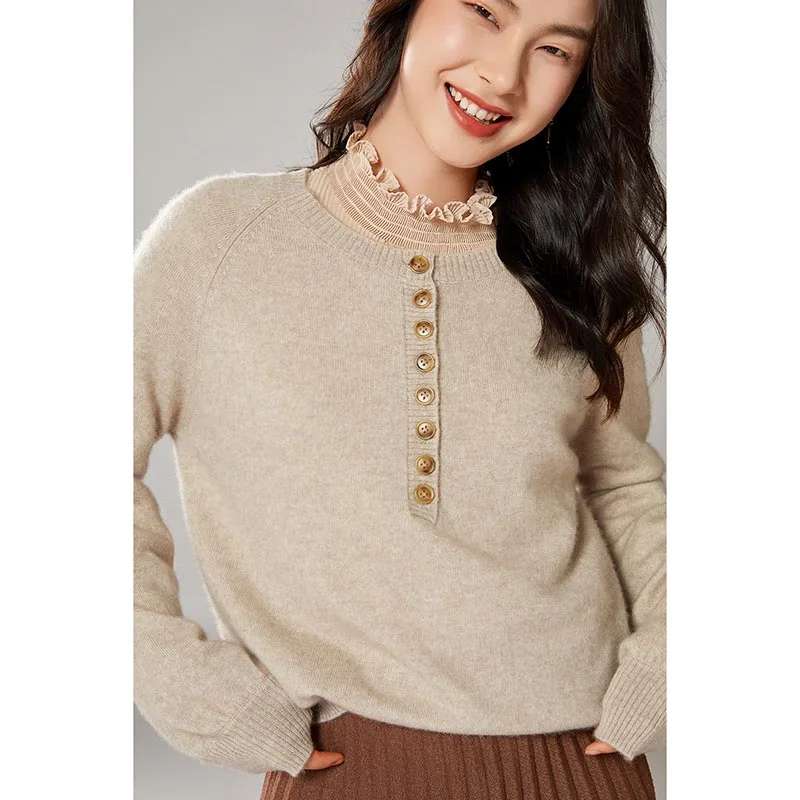 

Women Sweaters Loose-Fitting 100% Pure Wool Knitting Oneck Long Sleeve Pullovers Ladies Jumpers Woolen Clothes