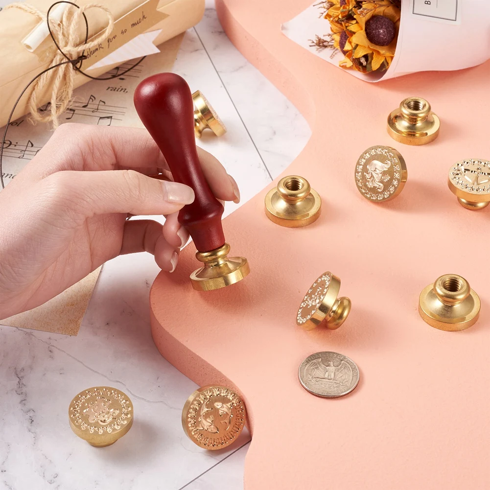 12pcs/set Brass Wax Stamp Head 12 constellations With Replaceable Wooden Handle For Birthday Wedding Stamp Crafts Seal Decors