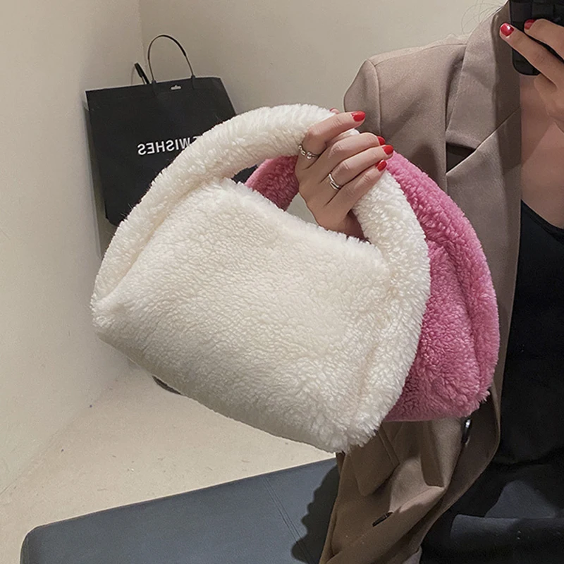 

Женская сумка-хобо из овечьей шерсти, Зимняя Новая высококачественная плюшевая сумка-хобо, 2022, модный брендовый дизайн, Женский кошелек для ...