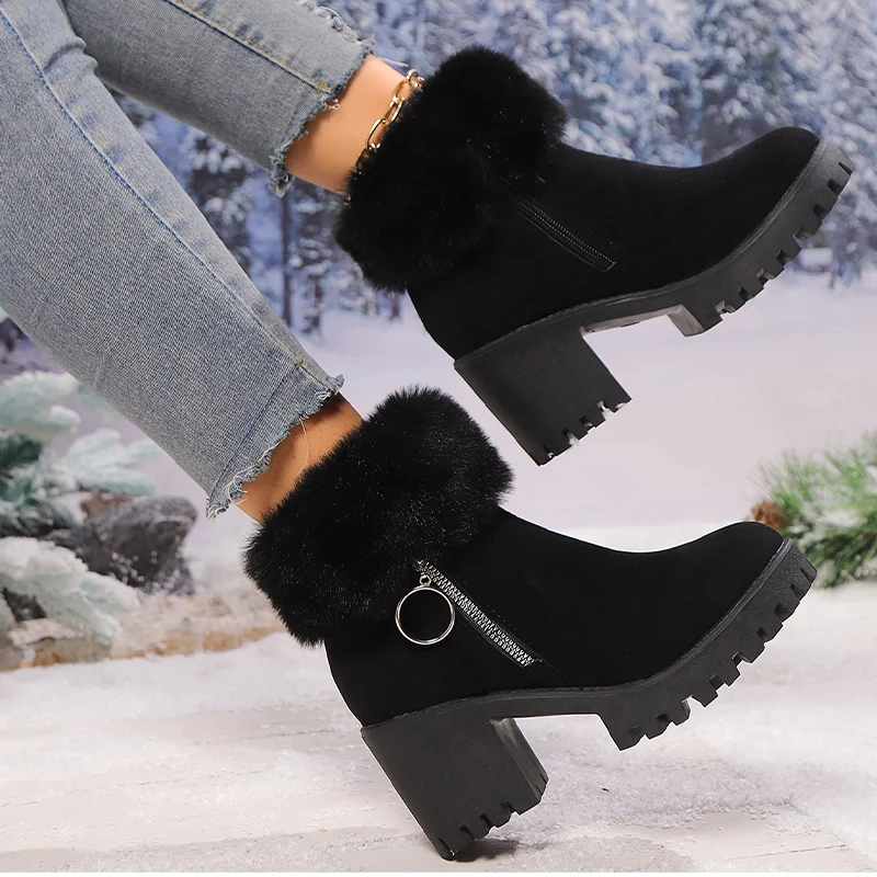 Женские зимние ботильоны на высоком каблуке платформе замшевые массивные туфли