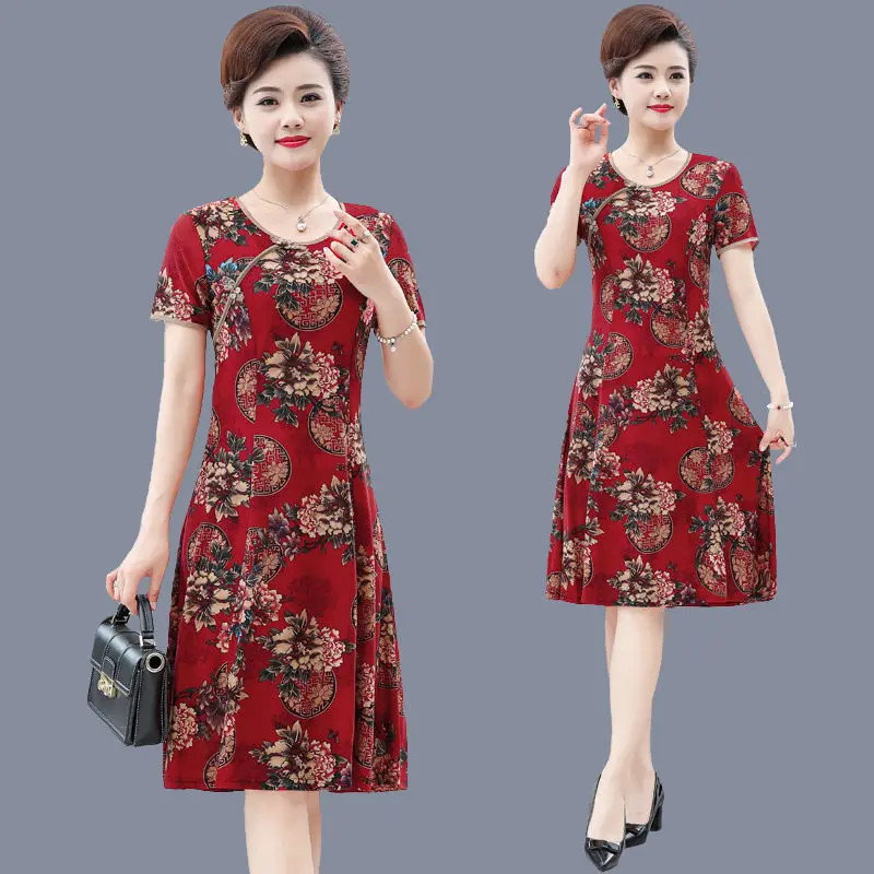 

Женское винтажное платье с коротким рукавом, круглым вырезом и принтом