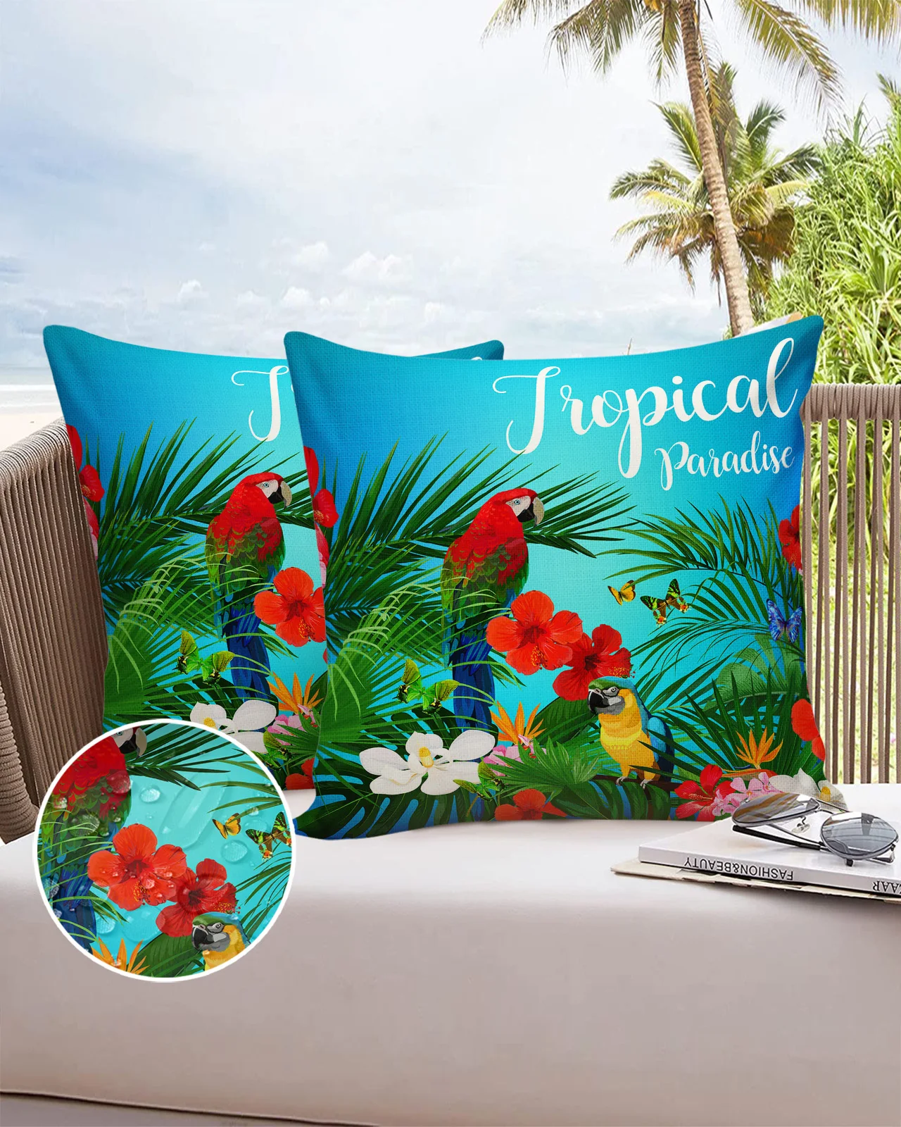 

Tropical Plants And Flowers Parrot Cushion Pillowcase Set Living Room Sofa Decor Cushion Cover Waterproof Throw Pillowcover
