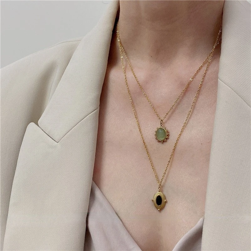 

2021 New Korean Retro Water Drop Star Round Oval Pendant Necklace Geometric Gold Titanium Steel Jewelry