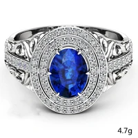 2022 new arrival blue oval zirconia crystal wedding ring for women female elegant bridal marriage ring fashion luxury jewelry