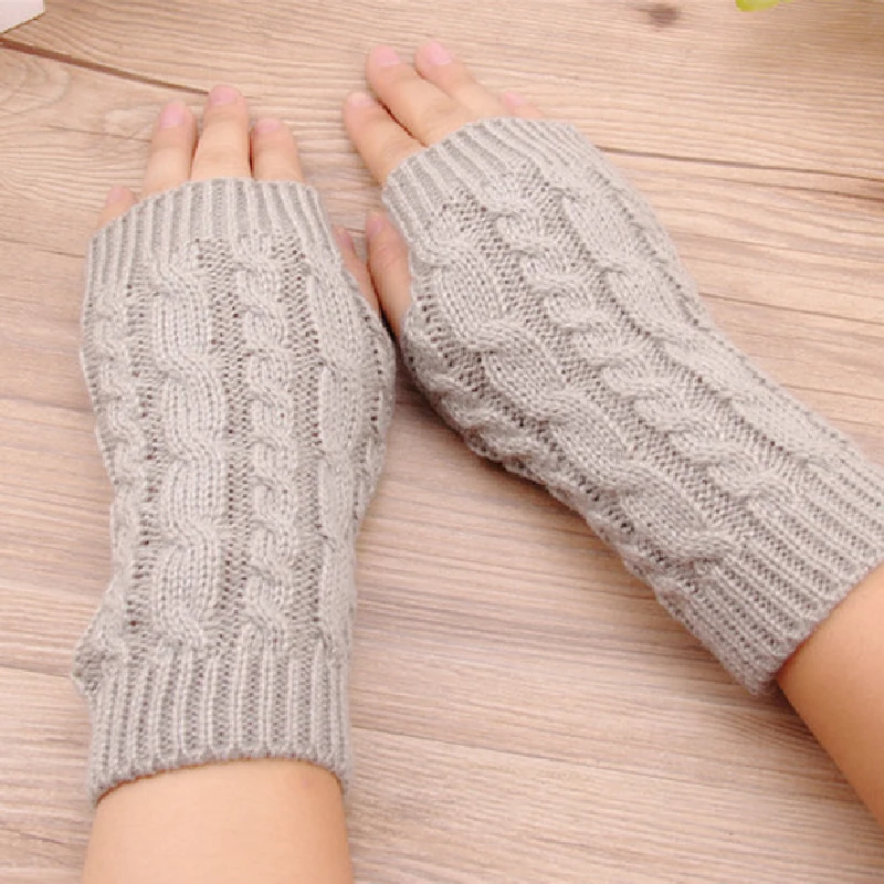 

Women Winter Hand Warmer Gloves Korean Stylish Crochet Knitted Arm Sleeve Knitting Faux Fingerless Gloves Twist Pattern Mittens