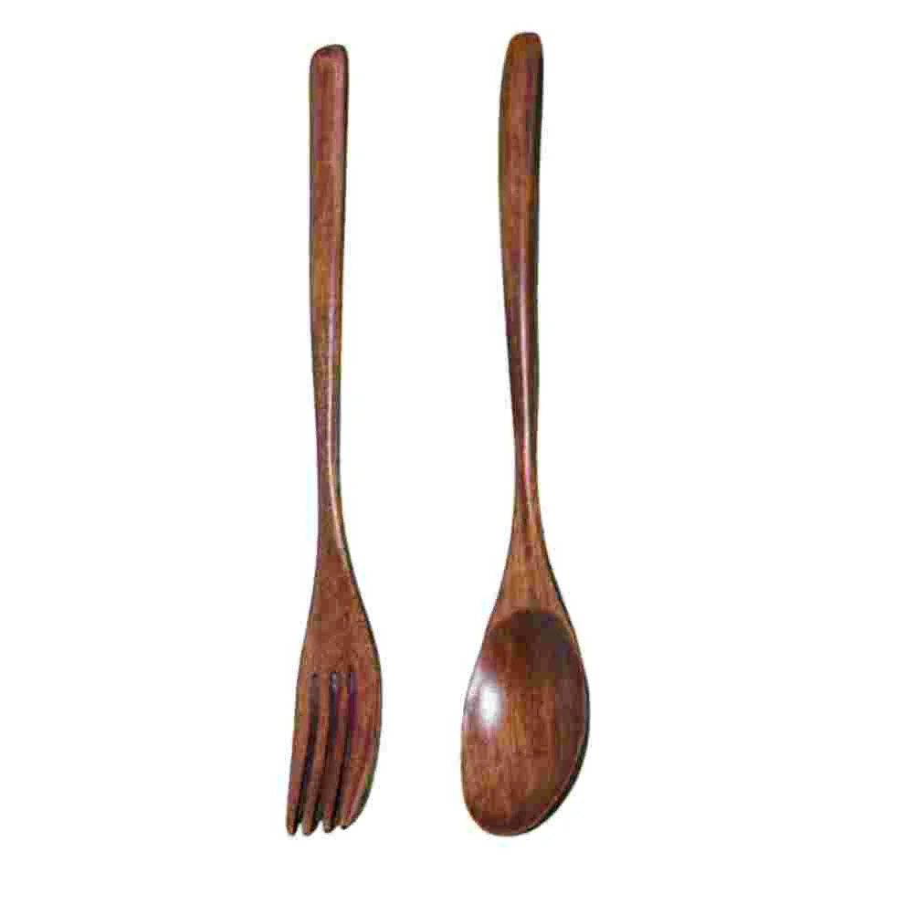

Home for Tableware Spoons Flatware Set Portable Wooden Creative Spoon and Fork 2pcs