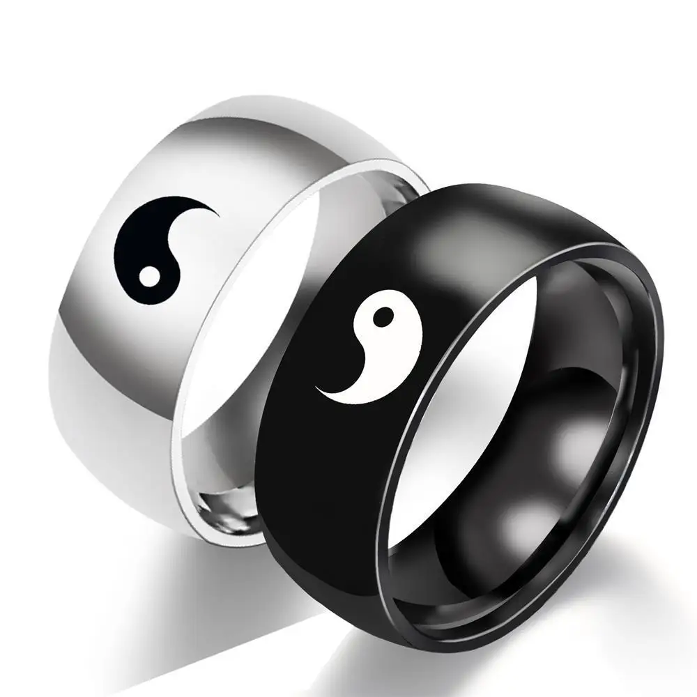 

Trendy Hip Hop Yin Yang Tai Chi Sign Symbol Couple Rings Titanium Steel Jewelry for Men and Women Pair Ring Gossip