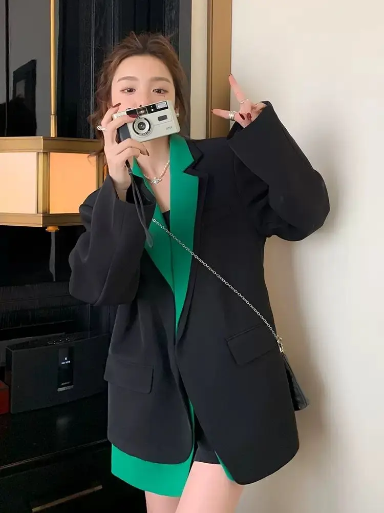 High-end Luxury Black Blazer Women Long Sleeve Jacket Office Ladies Loose Korean Fashion Jacket Women's Clothing