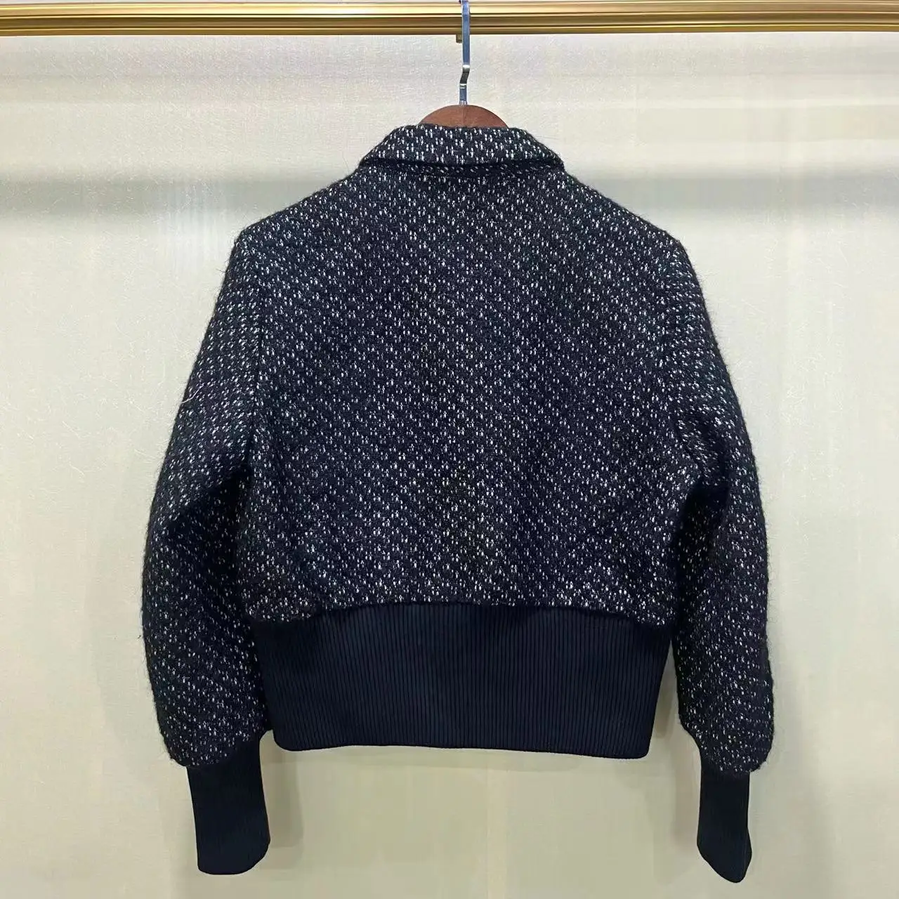 

Women Short Coat Tweed Turn-down Collar Long Sleeve Metal Button Jacket Patchwork Casual